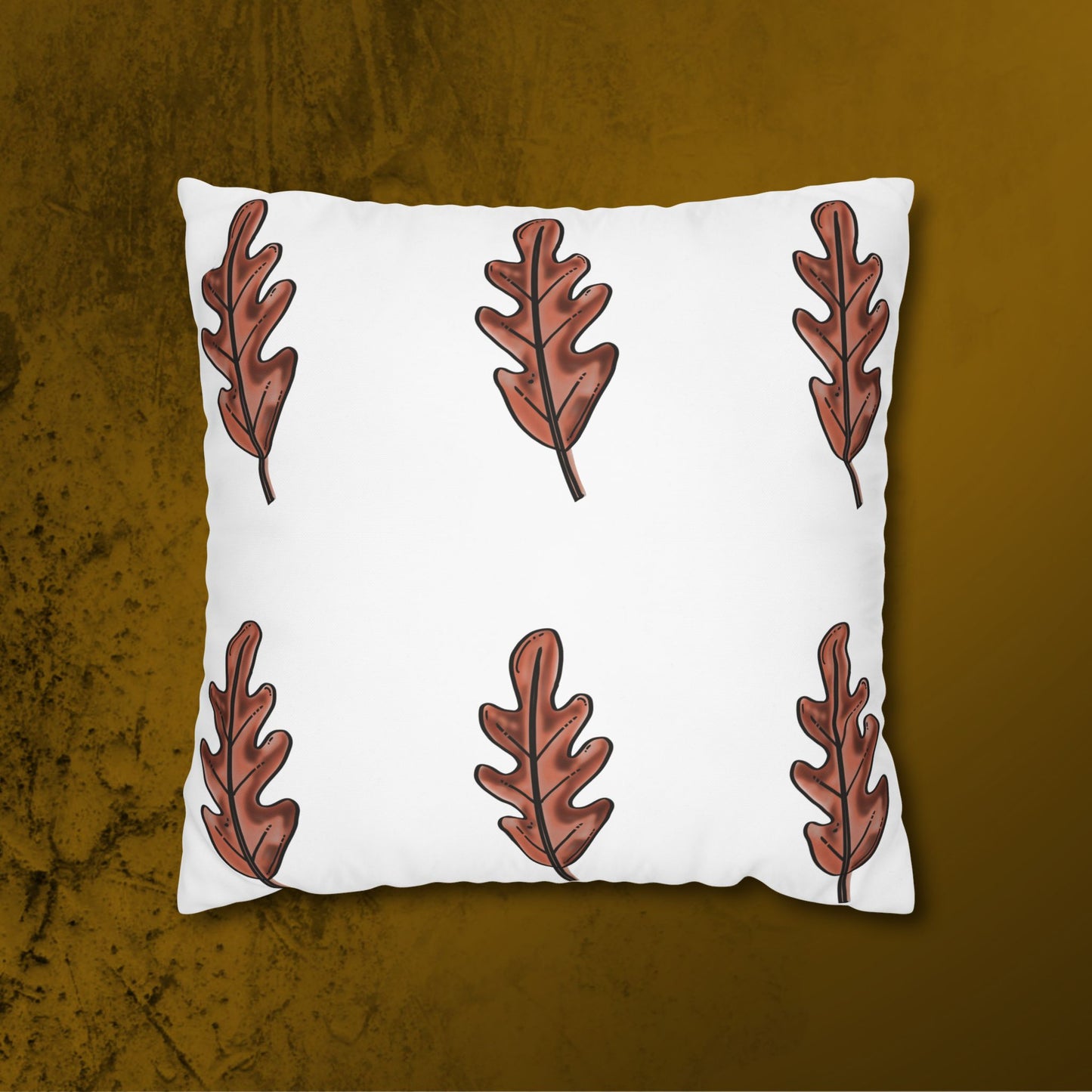 Brown Oak Leaves Square Poly Canvas Pillowcase