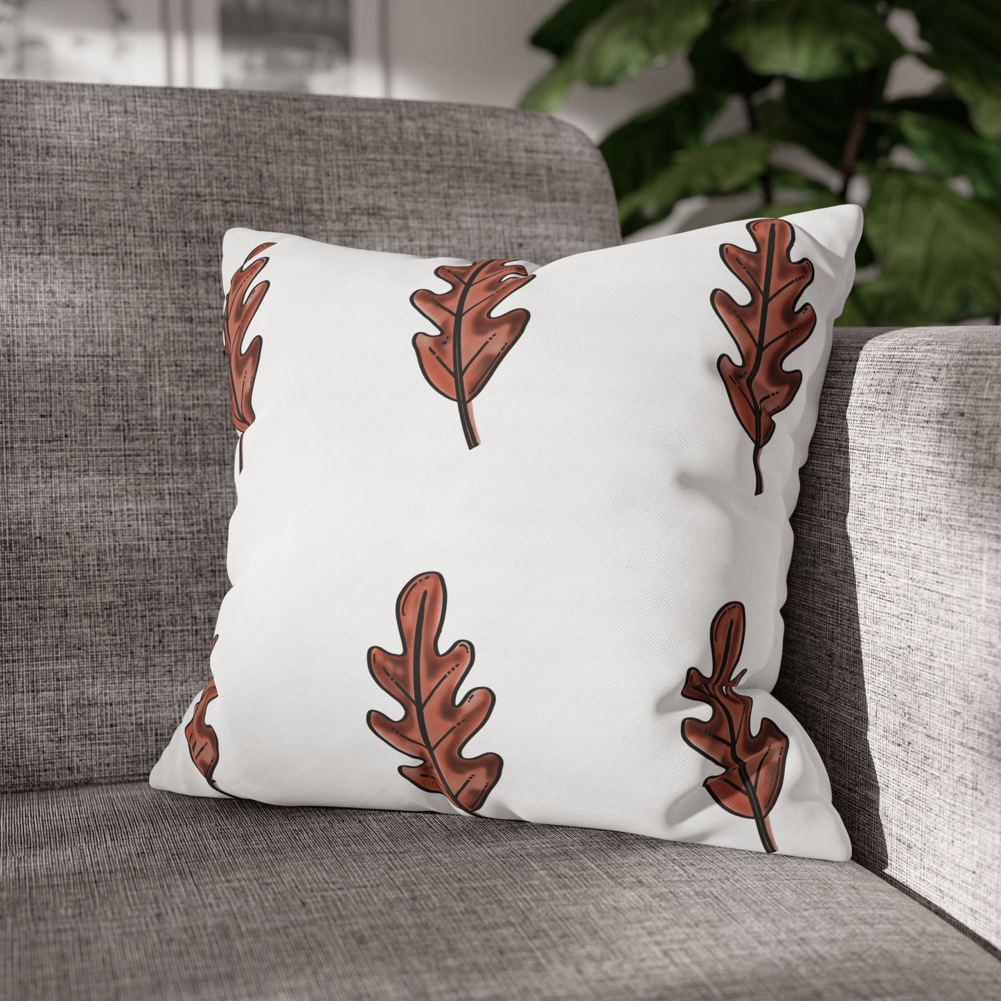 Brown Oak Leaves Square Poly Canvas Pillowcase