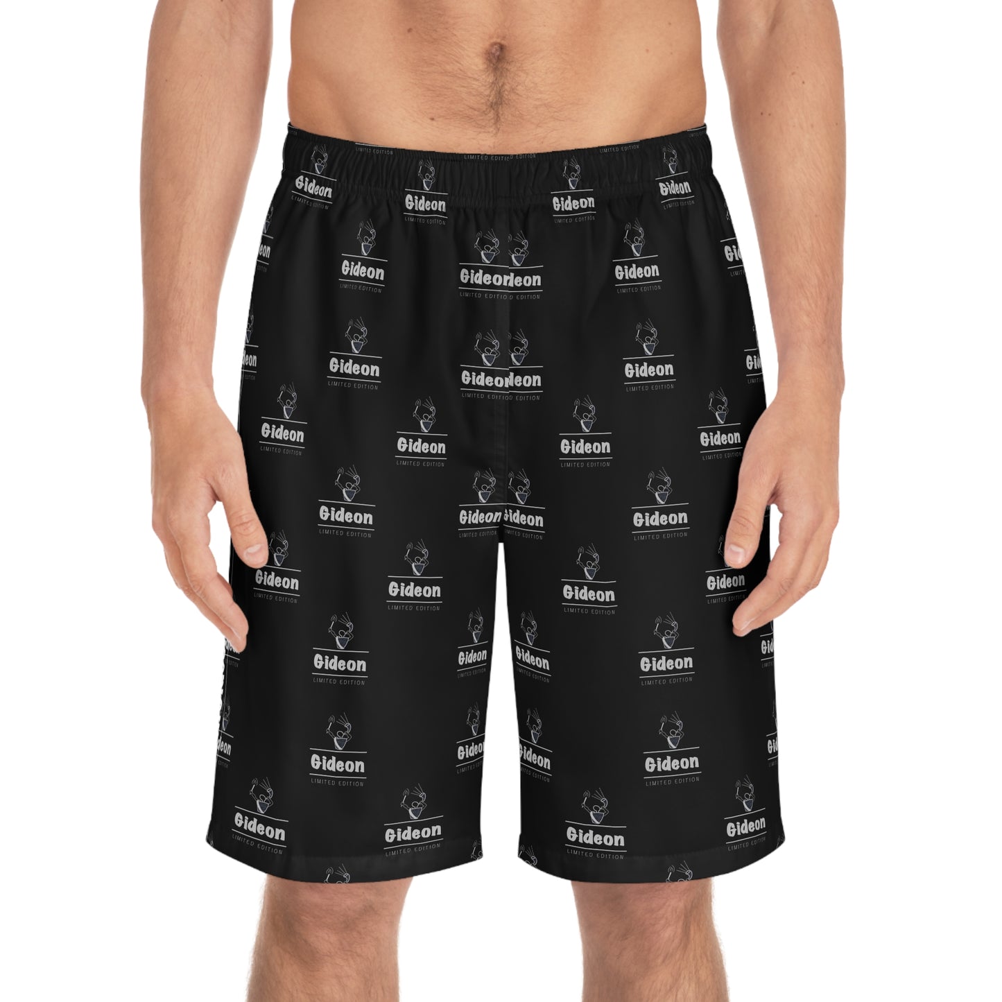 Gideon White grey limited edition on Black Men's Board Shorts (AOP)