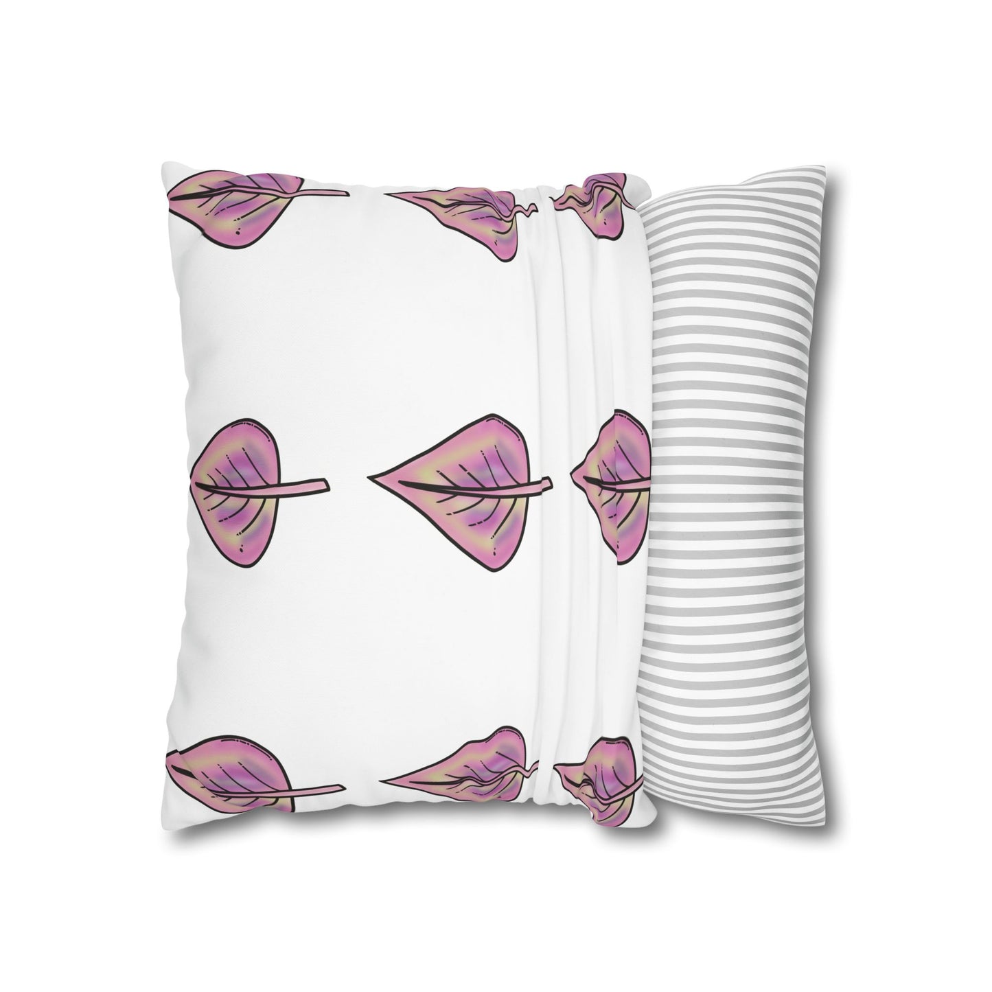 Pink with Yellow Hue Leaves Square Poly Canvas Pillowcase