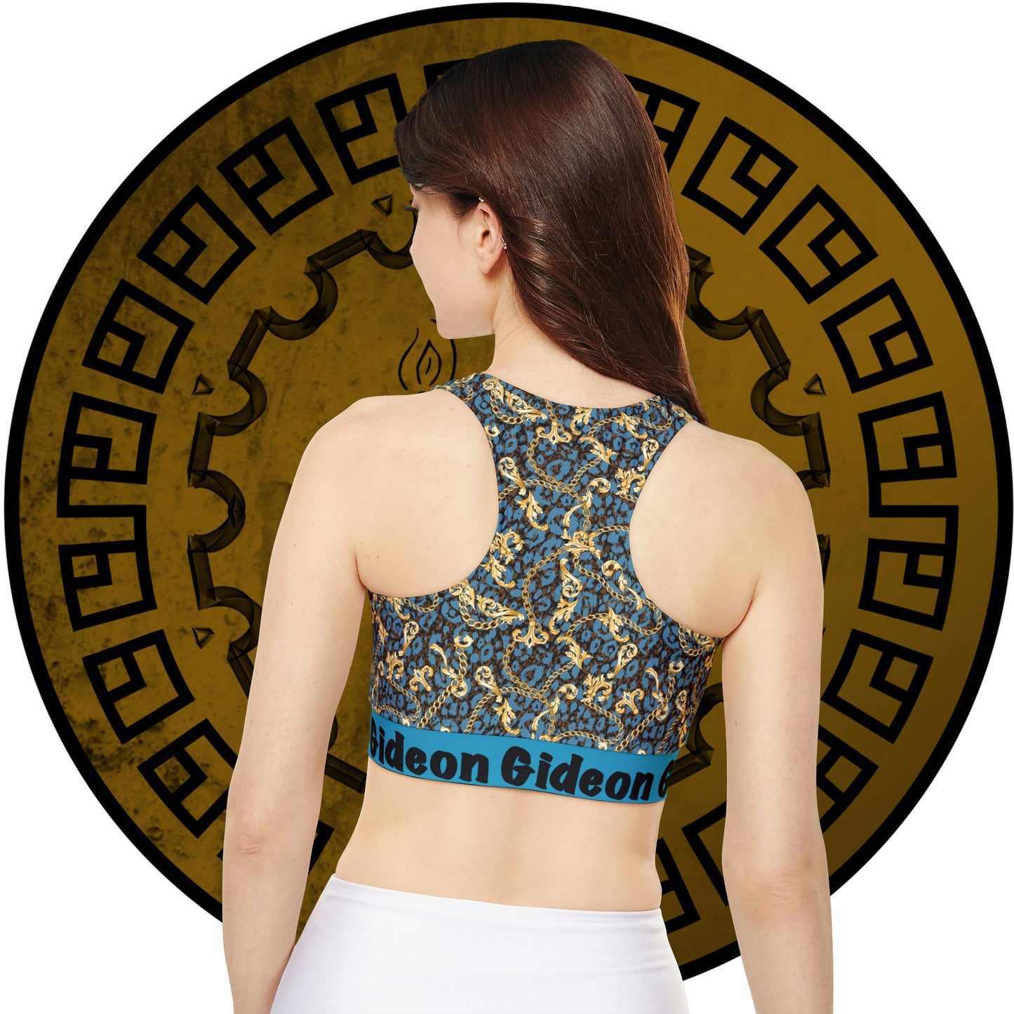 Gold chain Fully Lined, Padded Sports Bra (AOP)