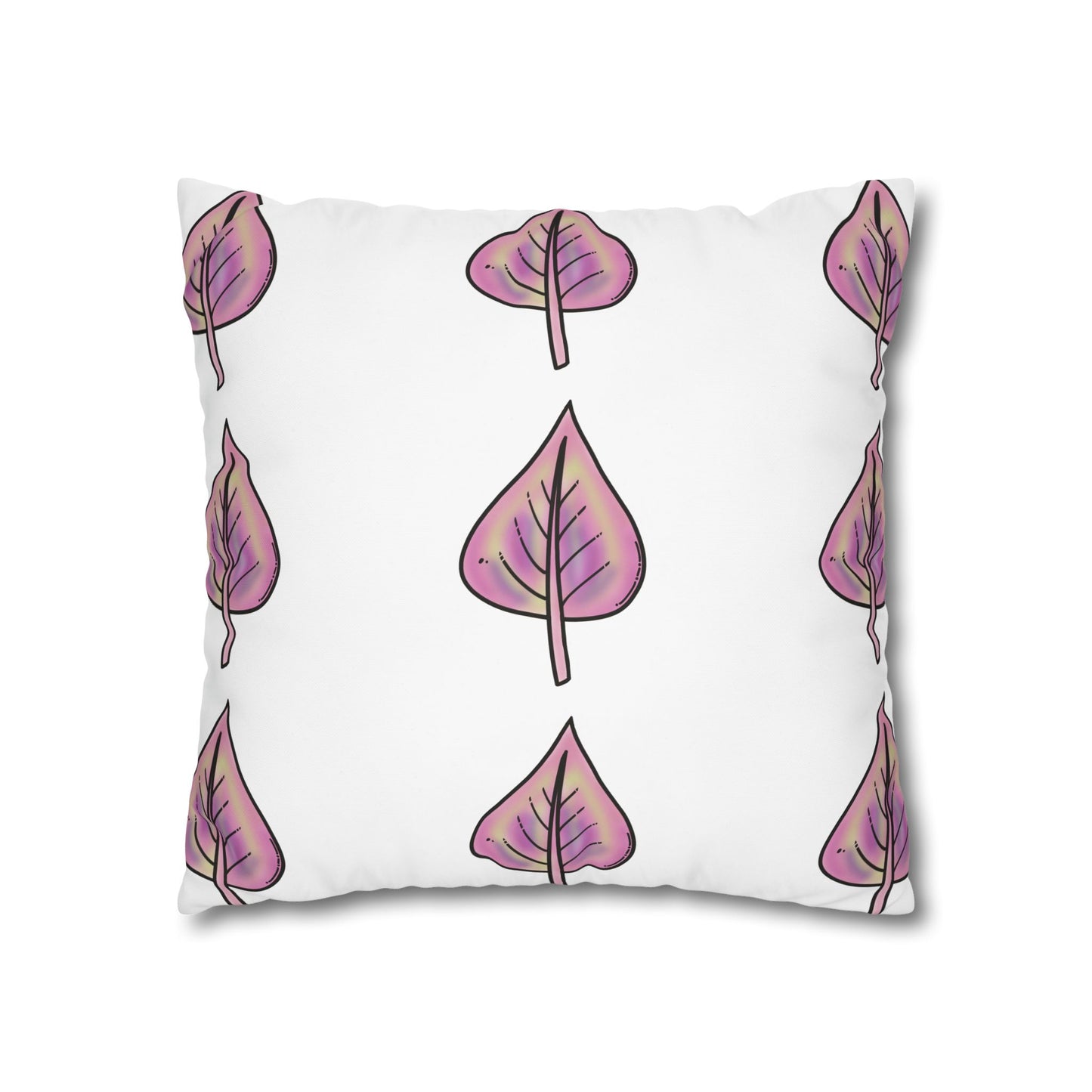 Pink with Yellow Hue Leaves Square Poly Canvas Pillowcase
