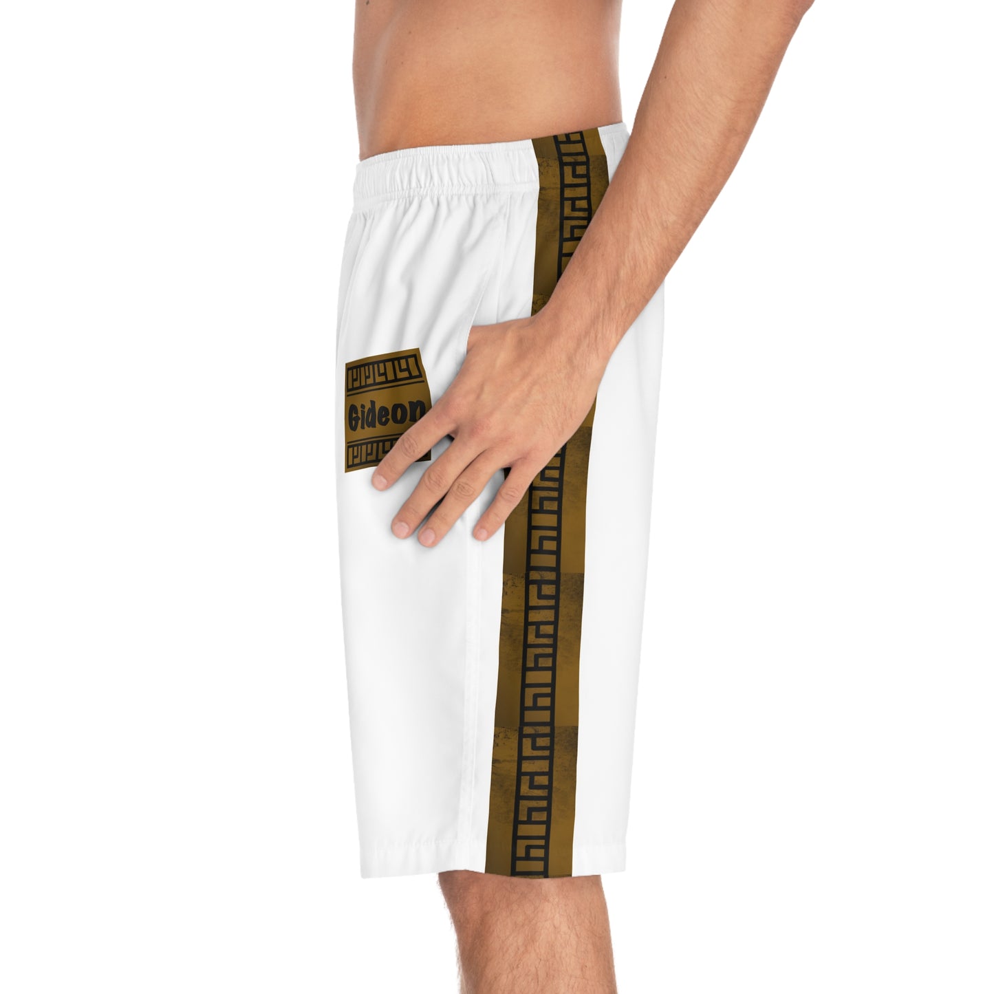 Gideon design on White Men's Board Shorts (AOP)