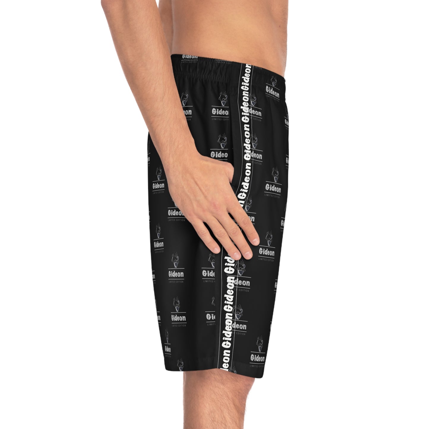 Gideon White grey limited edition on Black Men's Board Shorts (AOP)
