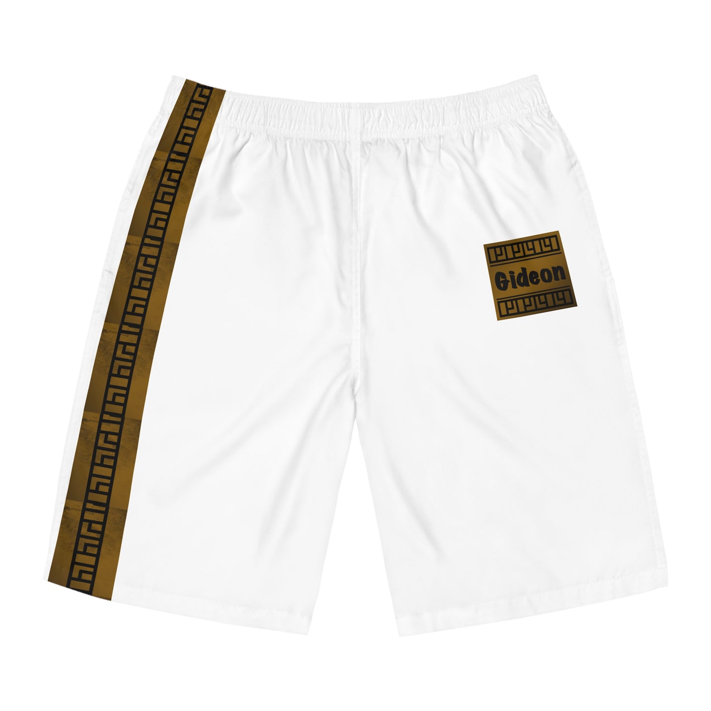 Gideon design on White Men's Board Shorts (AOP)
