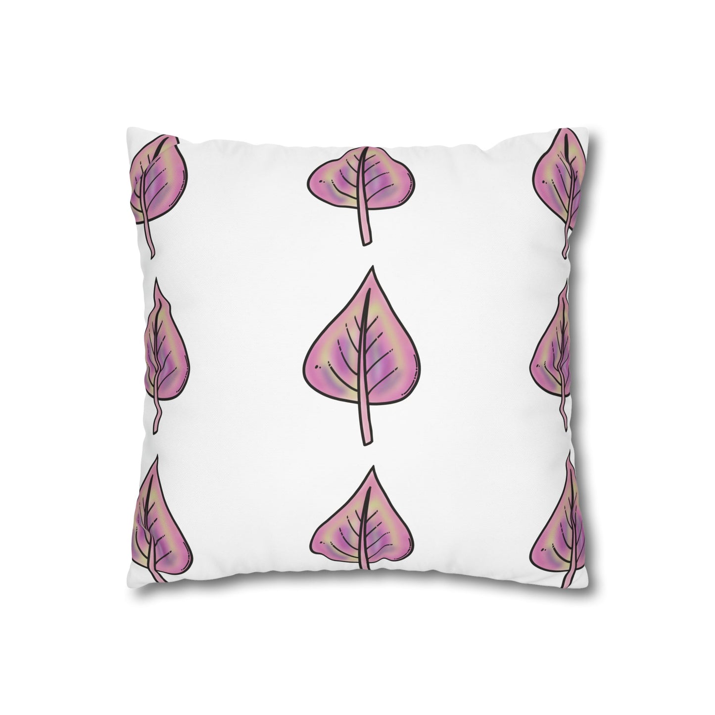 Pink with Yellow Hue Leaves Square Poly Canvas Pillowcase