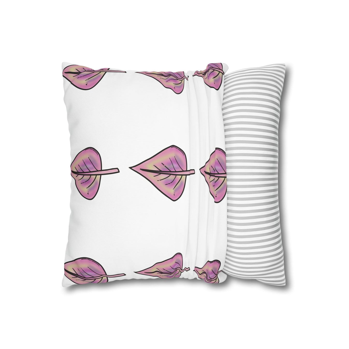 Pink with Yellow Hue Leaves Square Poly Canvas Pillowcase