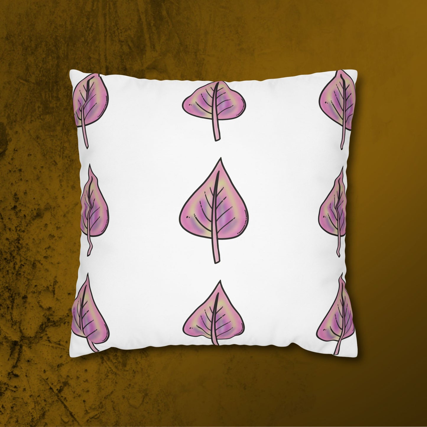 Pink with Yellow Hue Leaves Square Poly Canvas Pillowcase