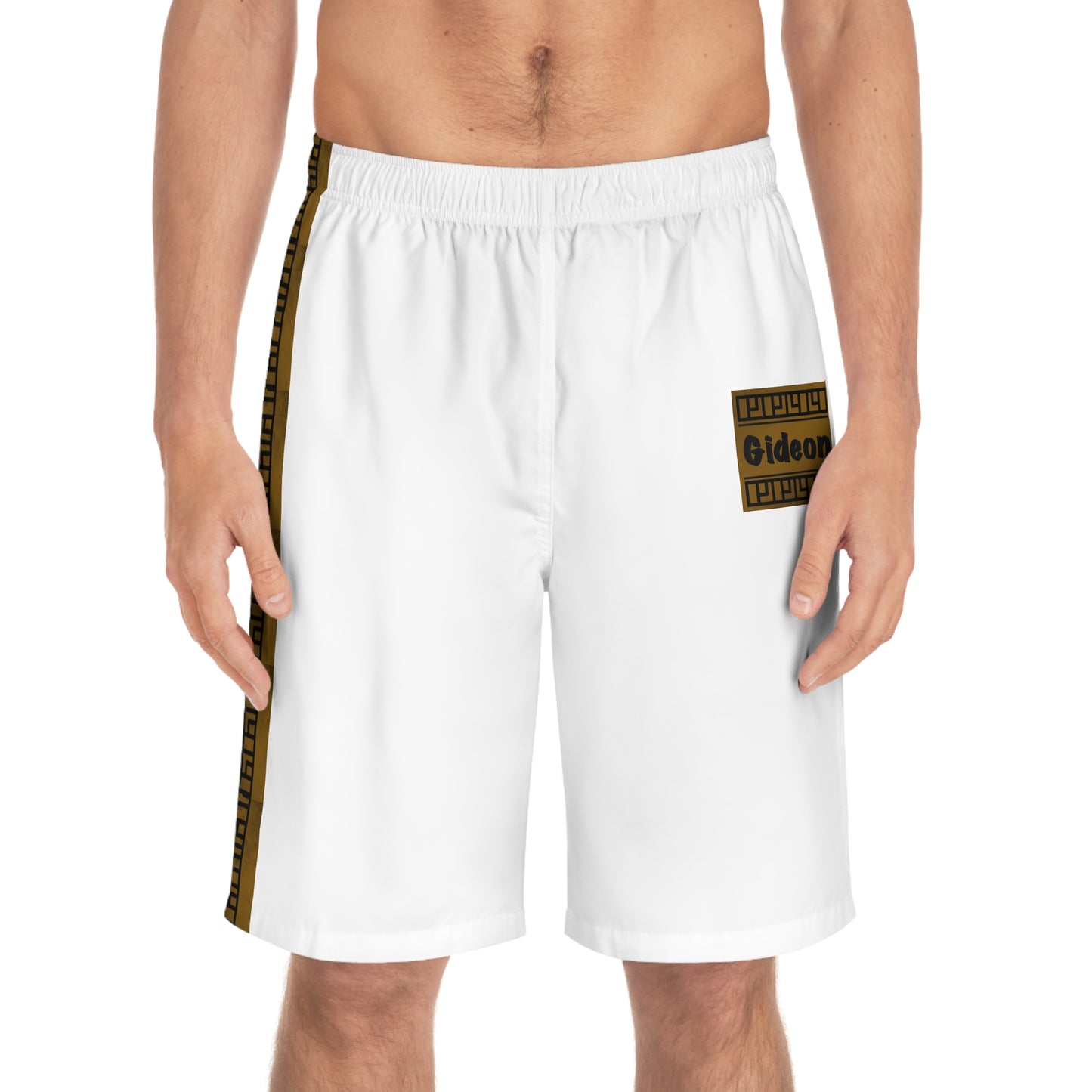 Gideon design on White Men's Board Shorts (AOP)