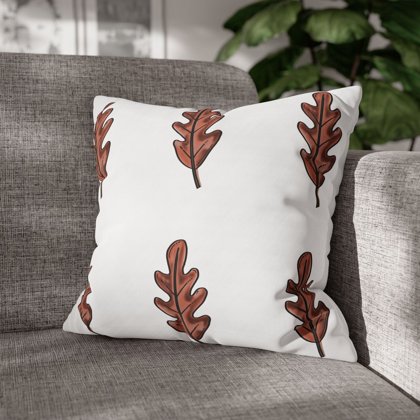 Brown Oak Leaves Square Poly Canvas Pillowcase