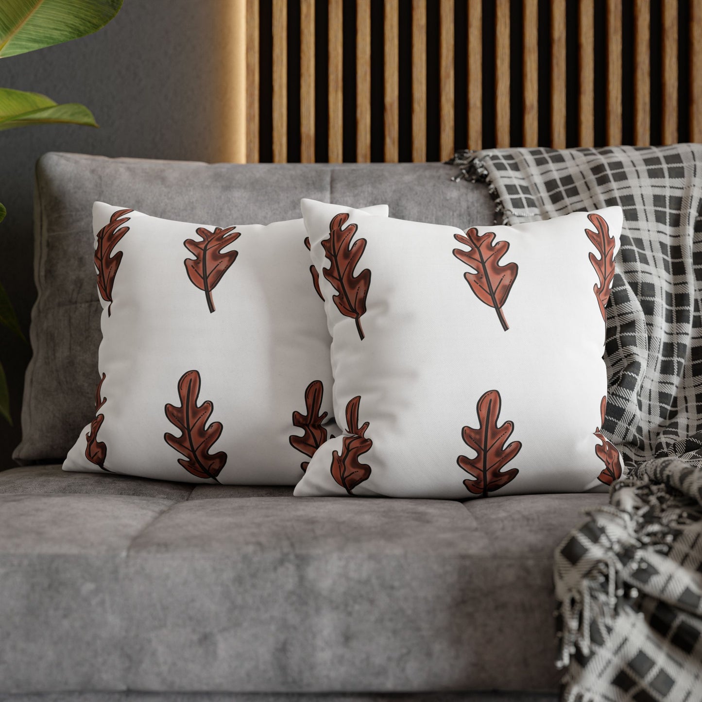Brown Oak Leaves Square Poly Canvas Pillowcase