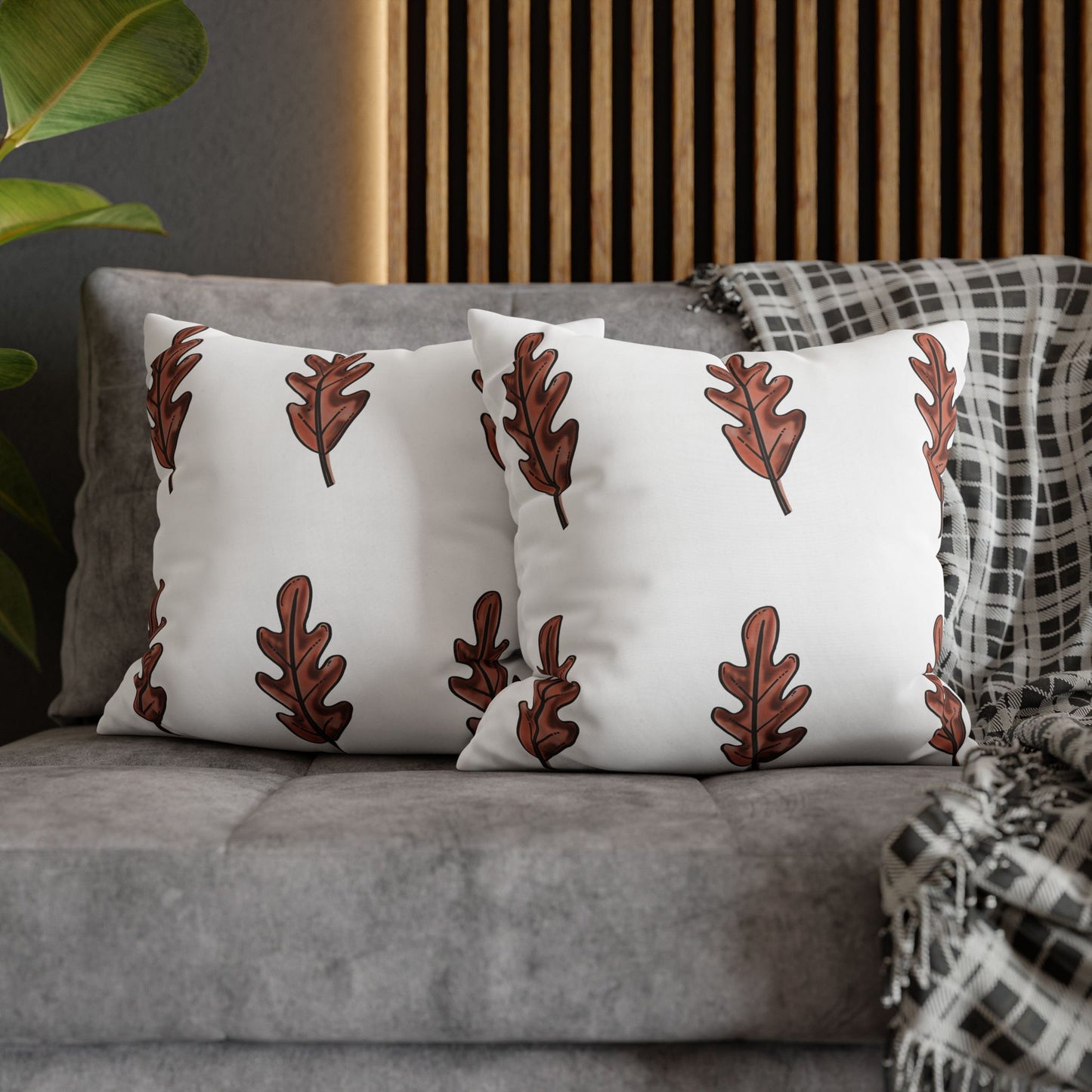 Brown Oak Leaves Square Poly Canvas Pillowcase