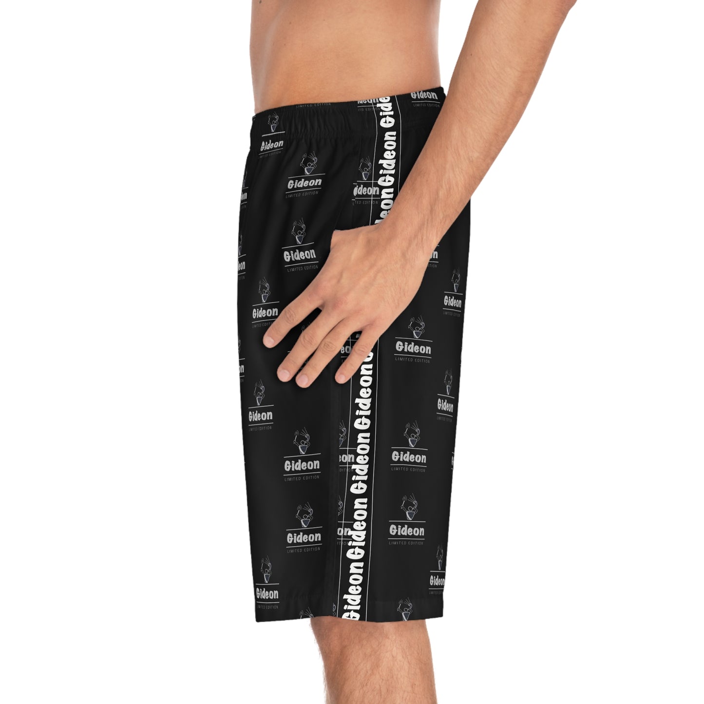 Gideon White grey limited edition on Black Men's Board Shorts (AOP)