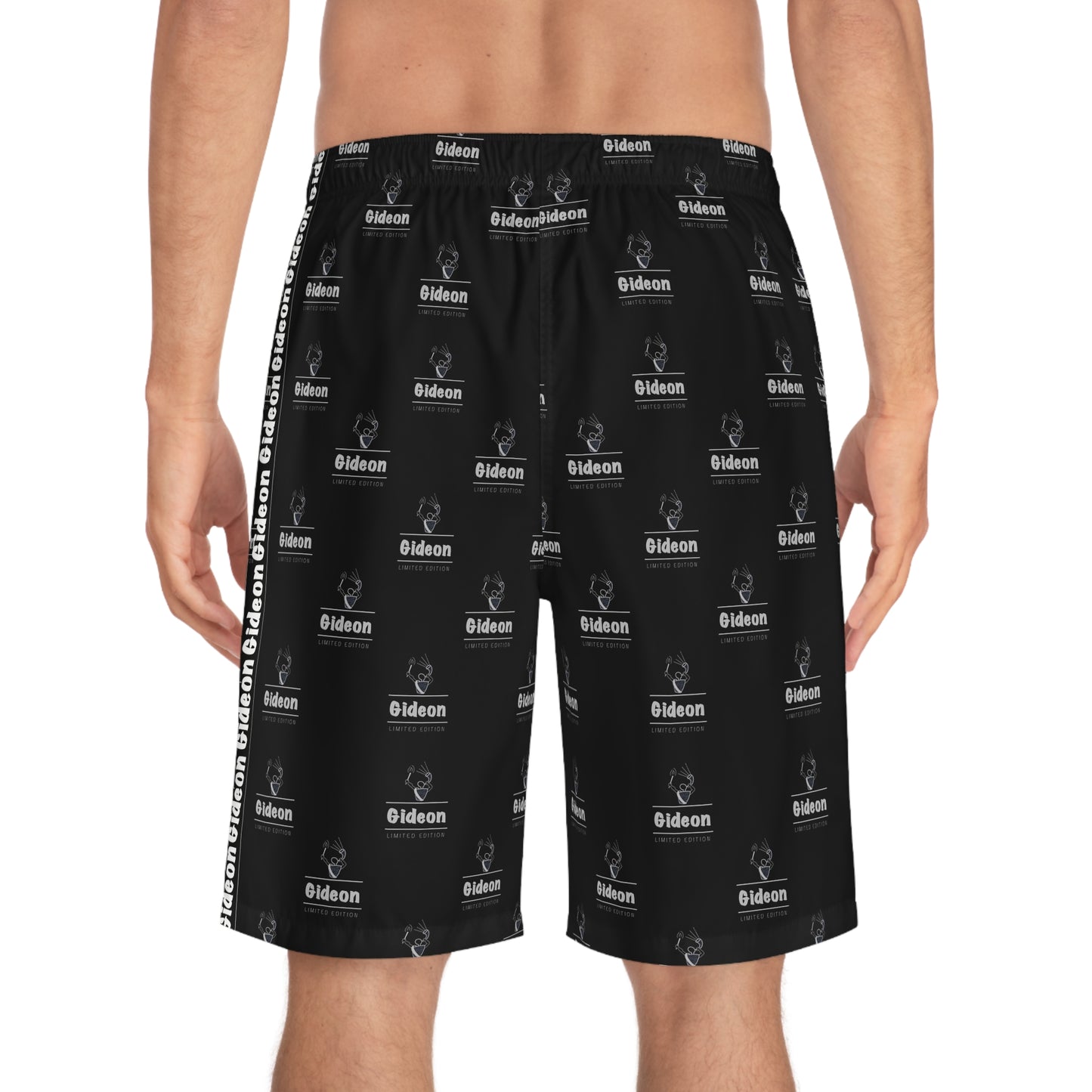 Gideon White grey limited edition on Black Men's Board Shorts (AOP)