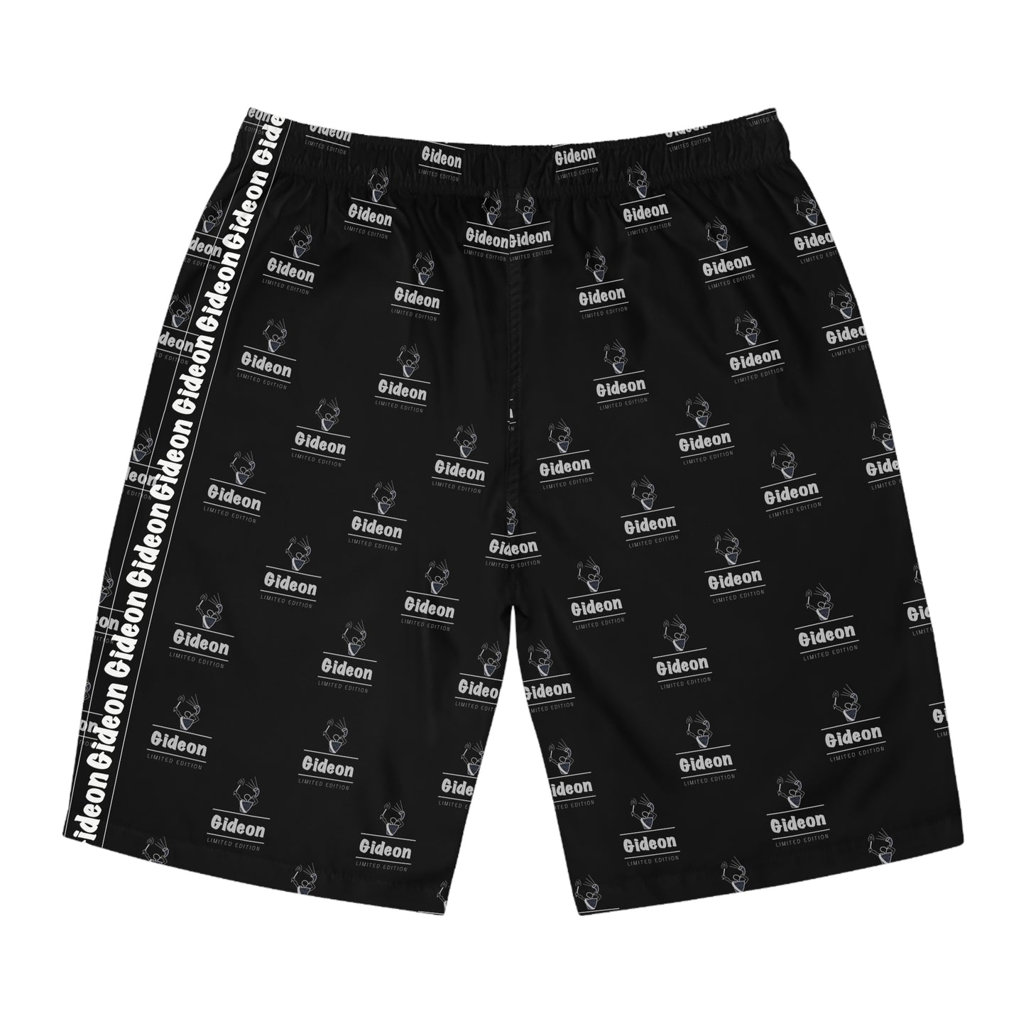 Gideon White grey limited edition on Black Men's Board Shorts (AOP)
