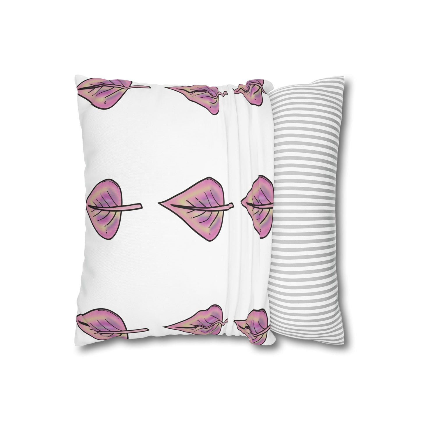 Pink with Yellow Hue Leaves Square Poly Canvas Pillowcase