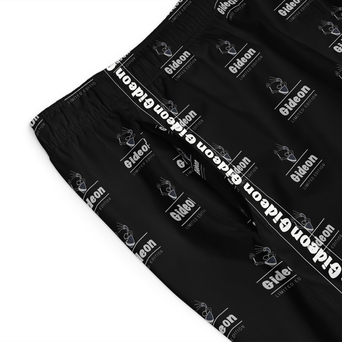 Gideon White grey limited edition on Black Men's Board Shorts (AOP)