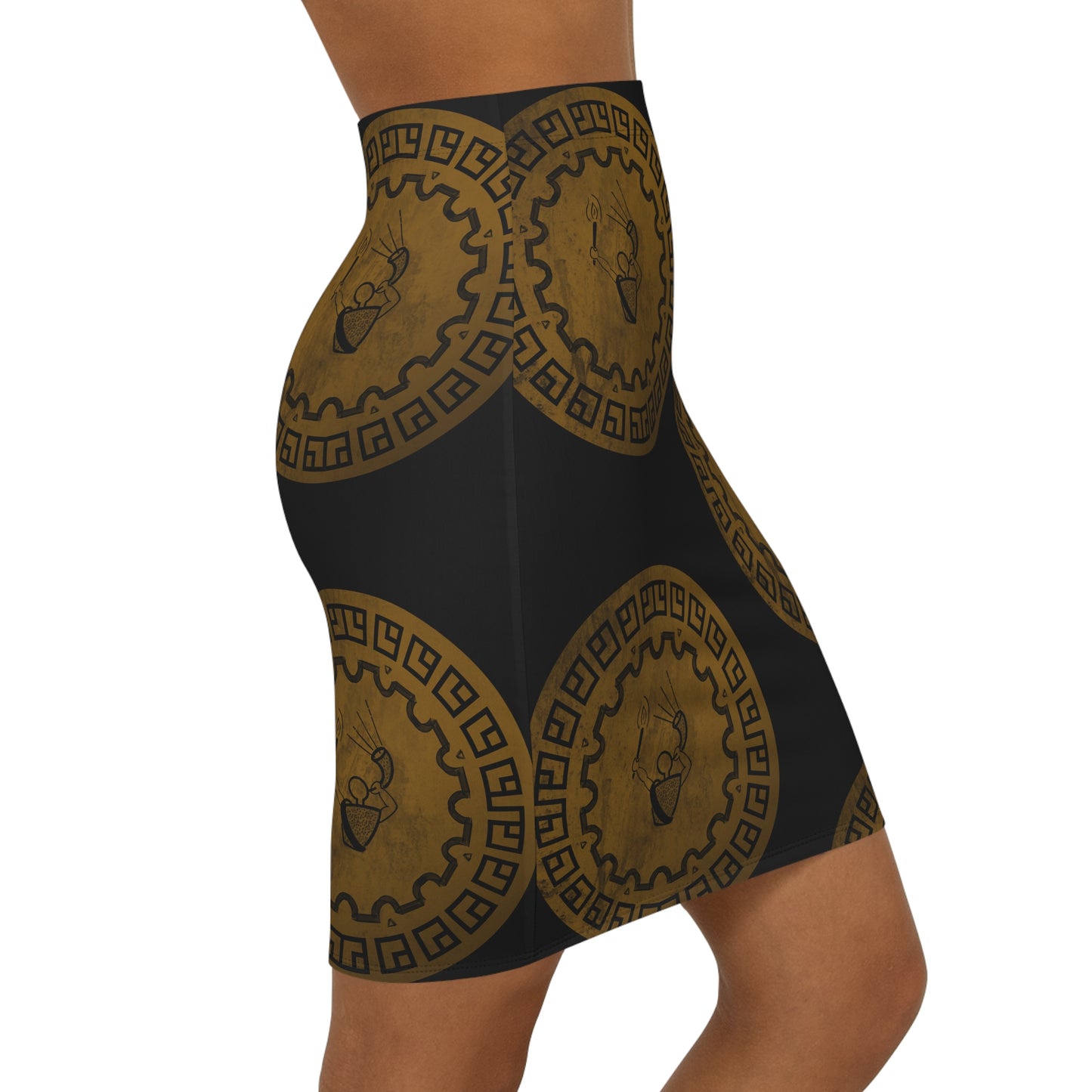 Gideon Spinning Wheel Women's Mid-Waist Pencil Skirt (AOP)