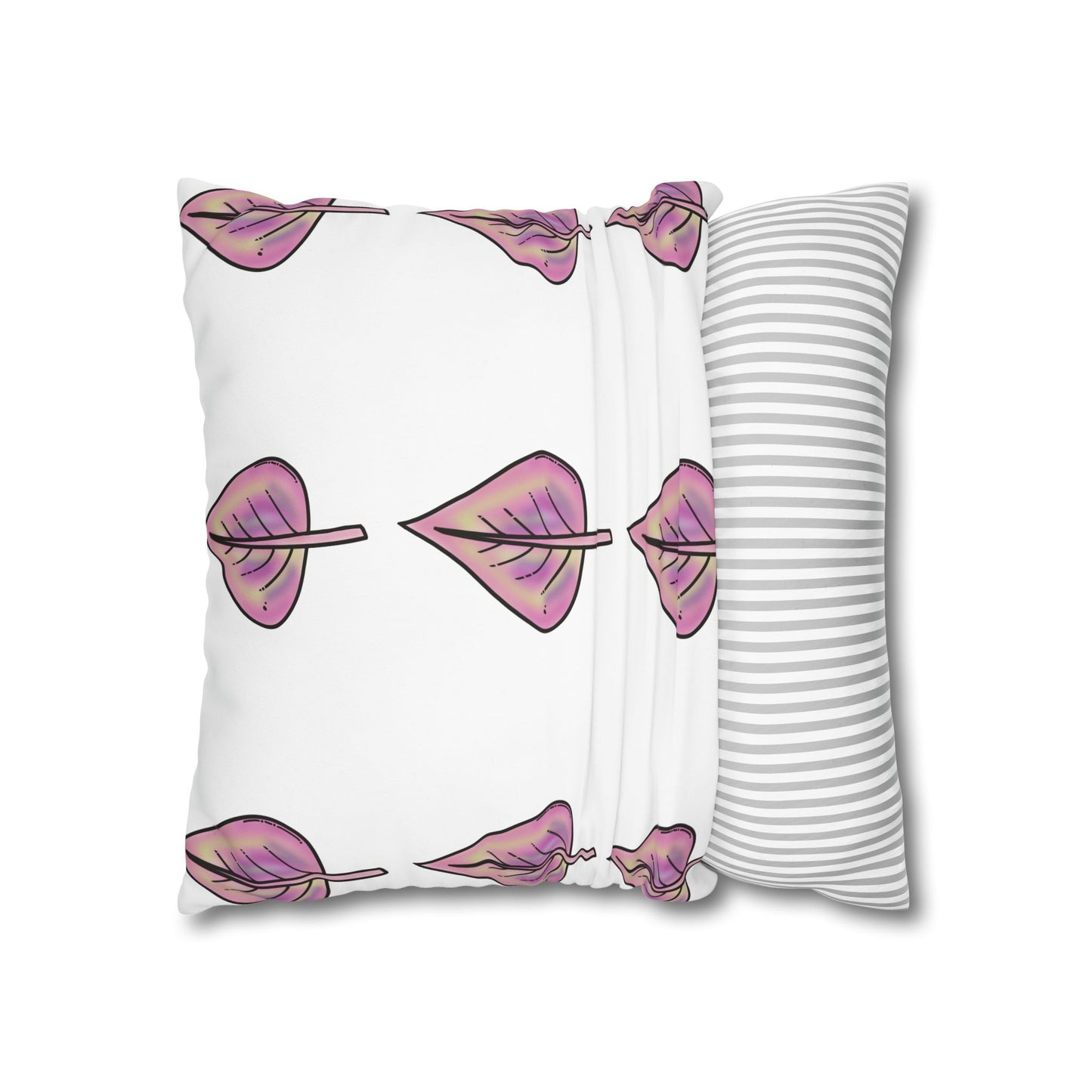 Pink with Yellow Hue Leaves Square Poly Canvas Pillowcase