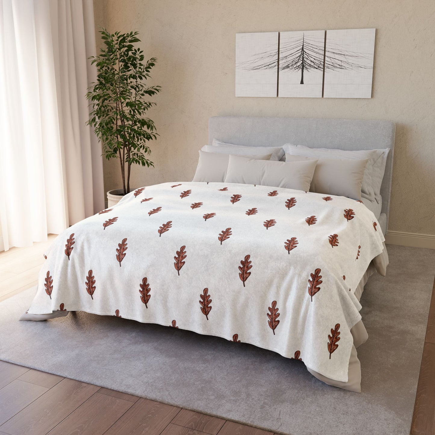 Brown Oak Leaves Soft Polyester Blanket
