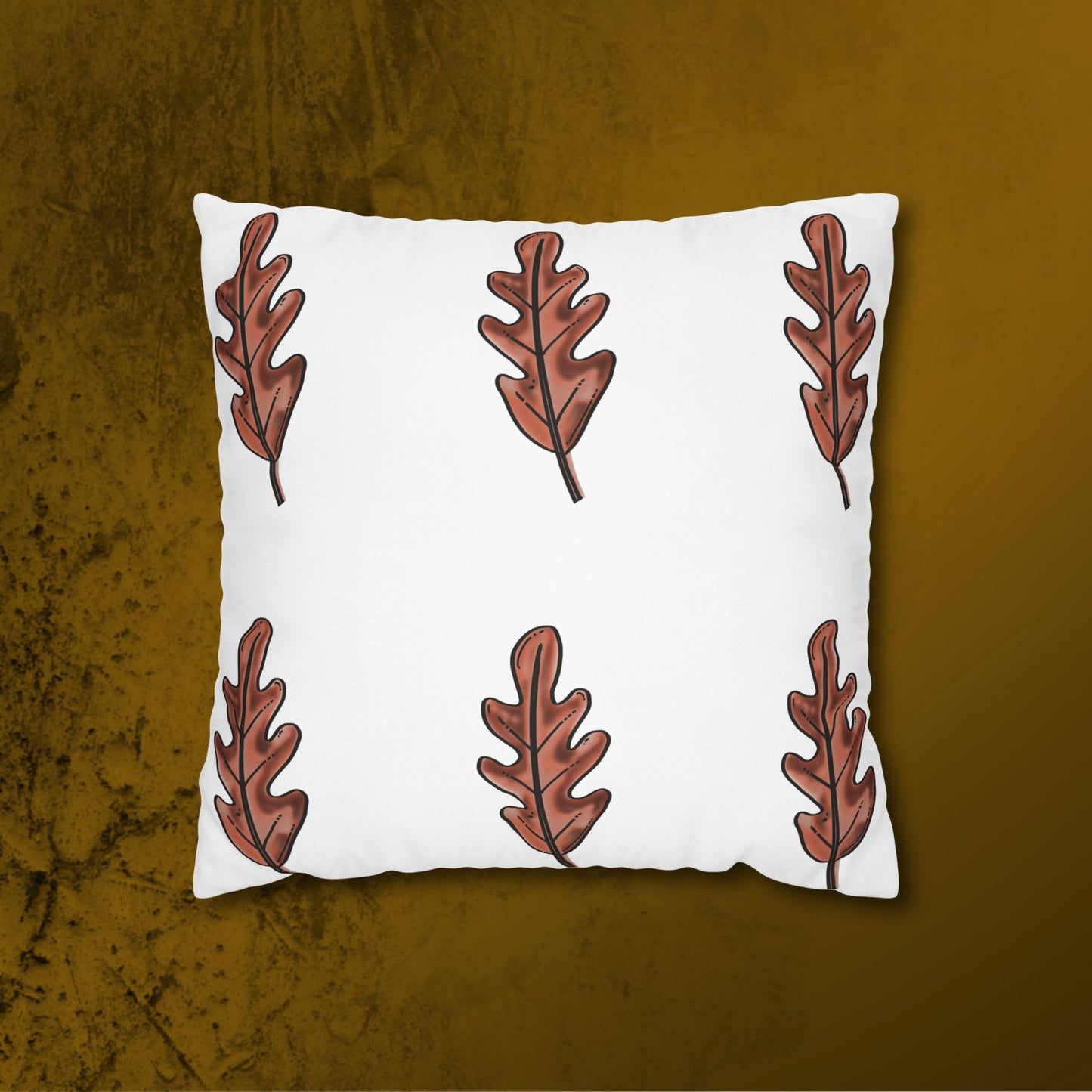 Brown Oak Leaves Square Poly Canvas Pillowcase