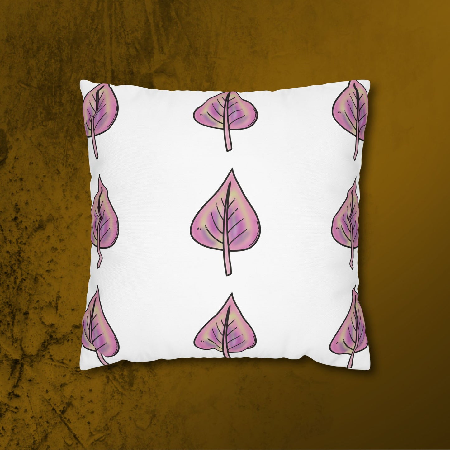 Pink with Yellow Hue Leaves Square Poly Canvas Pillowcase