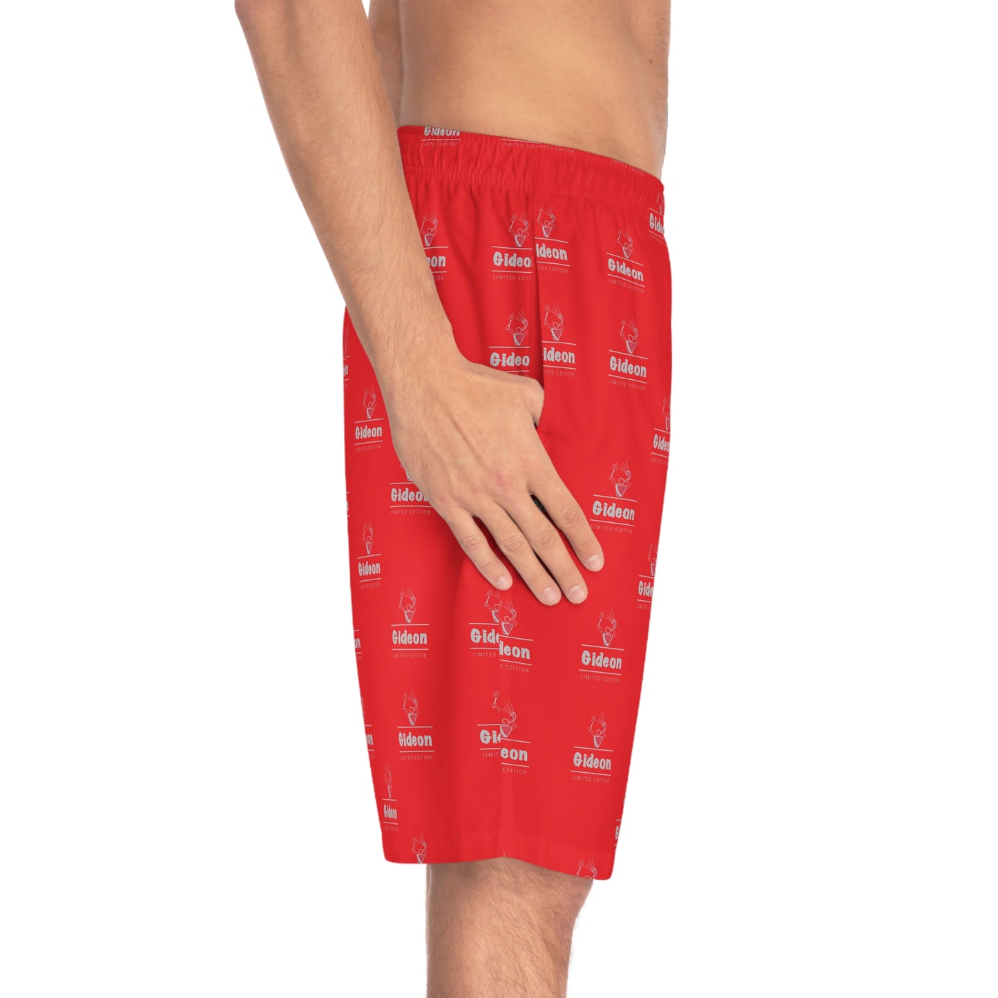 Gideon grey limited edition on Red Men's Board Shorts (AOP)