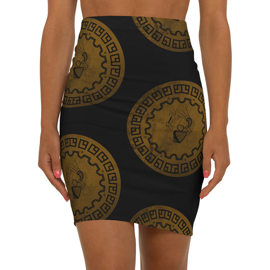 Gideon Spinning Wheel Women's Mid-Waist Pencil Skirt (AOP)