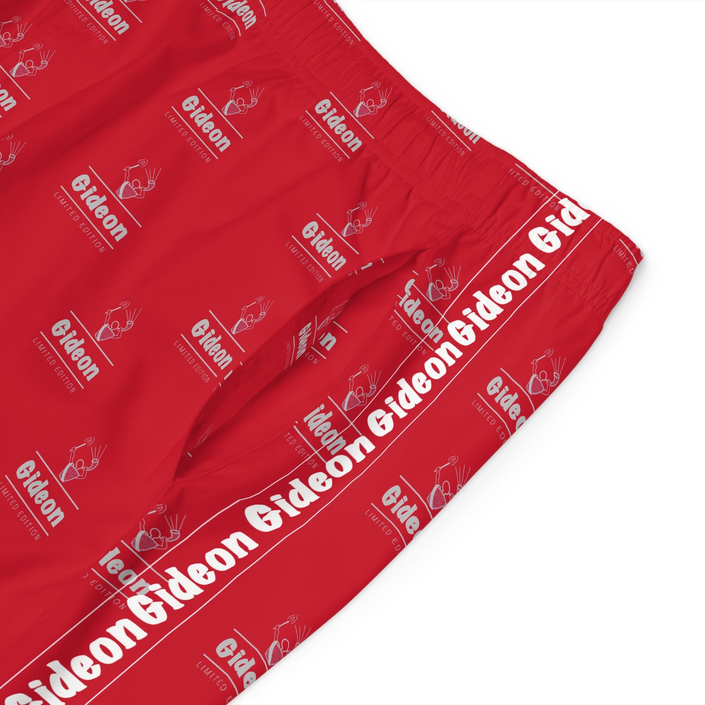 Gideon White grey limited edition on Red Men's Board Shorts (AOP)
