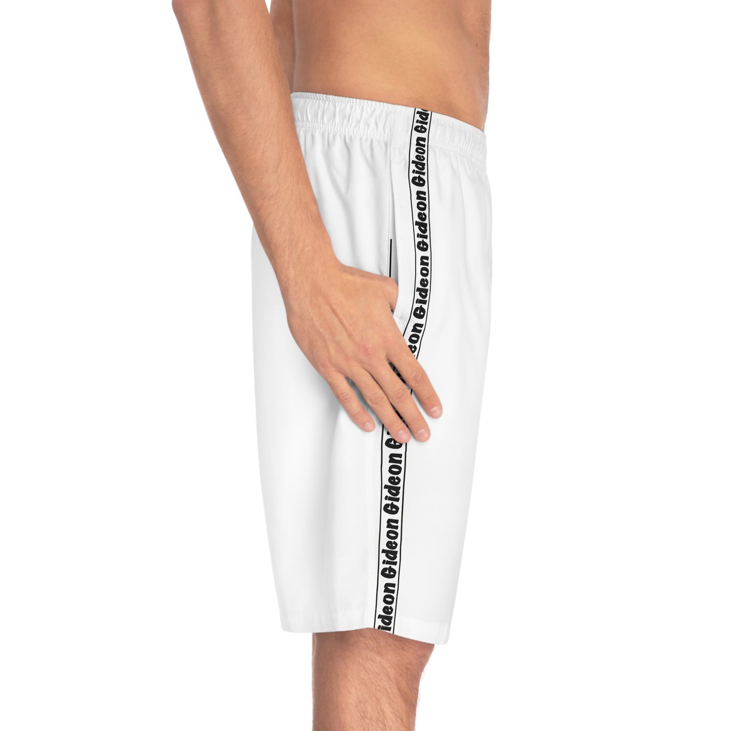 Gideon Black on white Men's Board Shorts (AOP)