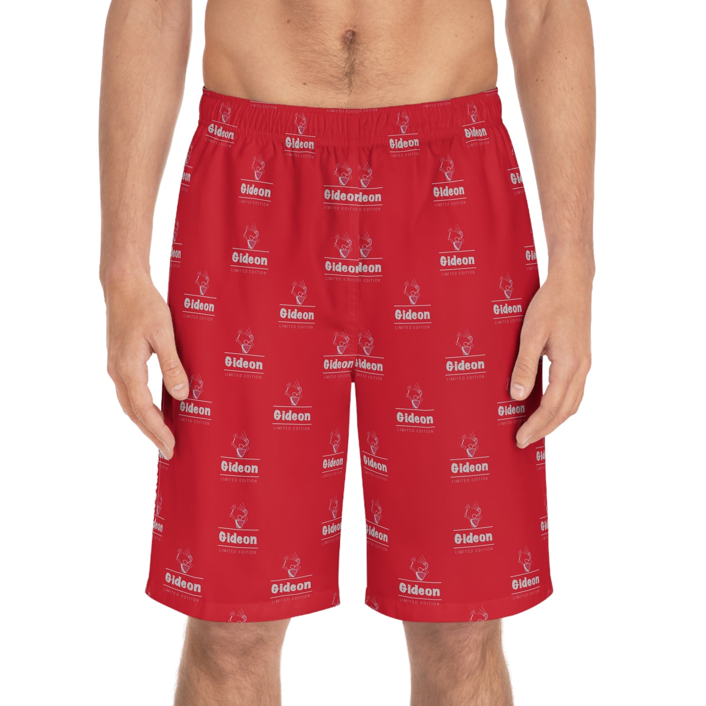 Gideon White grey limited edition on Red Men's Board Shorts (AOP)