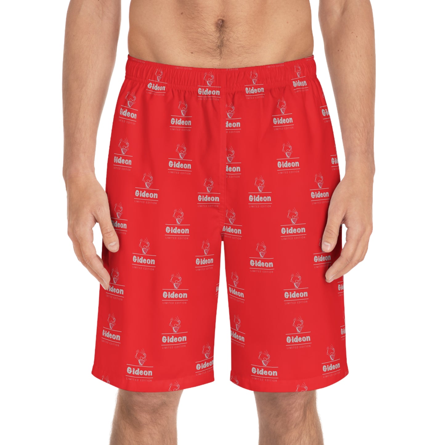 Gideon grey limited edition on Red Men's Board Shorts (AOP)