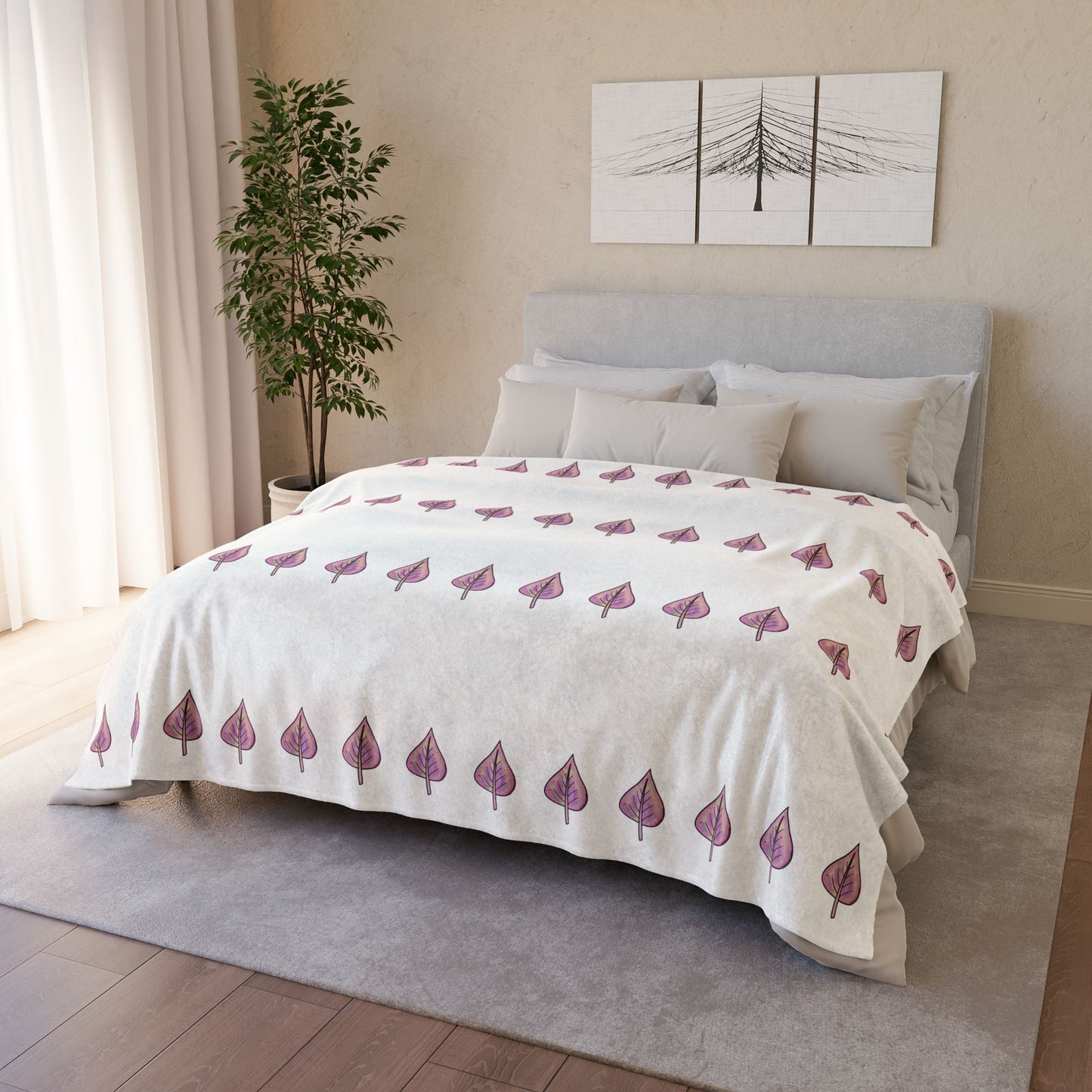 Pink with Yellow Hue LeavesSoft Polyester Blanket