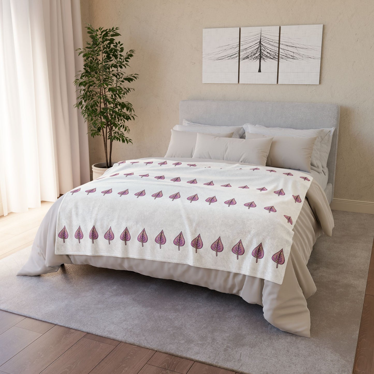 Pink with Yellow Hue LeavesSoft Polyester Blanket