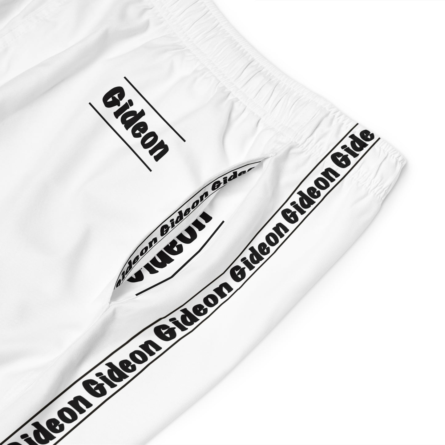 Gideon Black on white Men's Board Shorts (AOP)