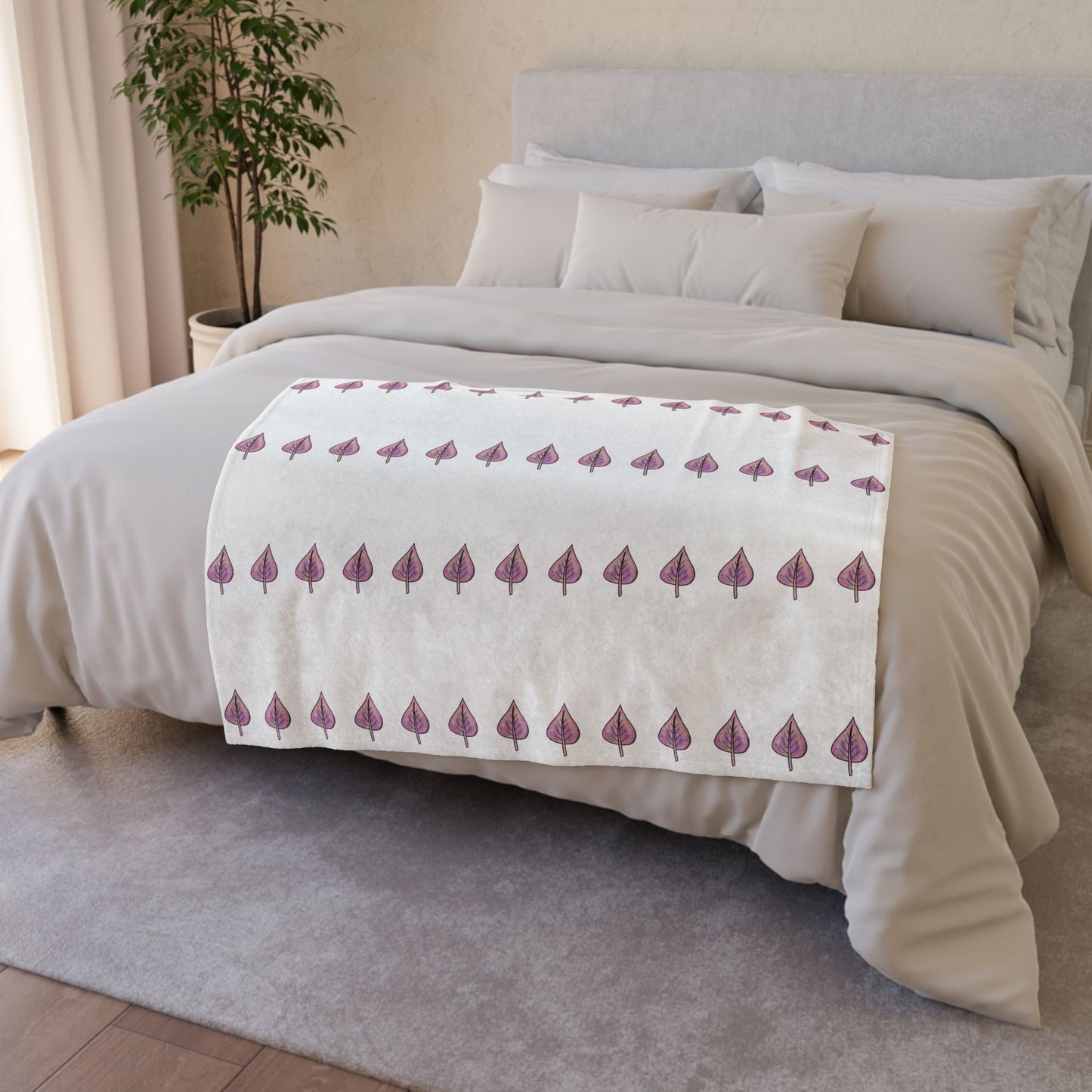 Pink with Yellow Hue LeavesSoft Polyester Blanket