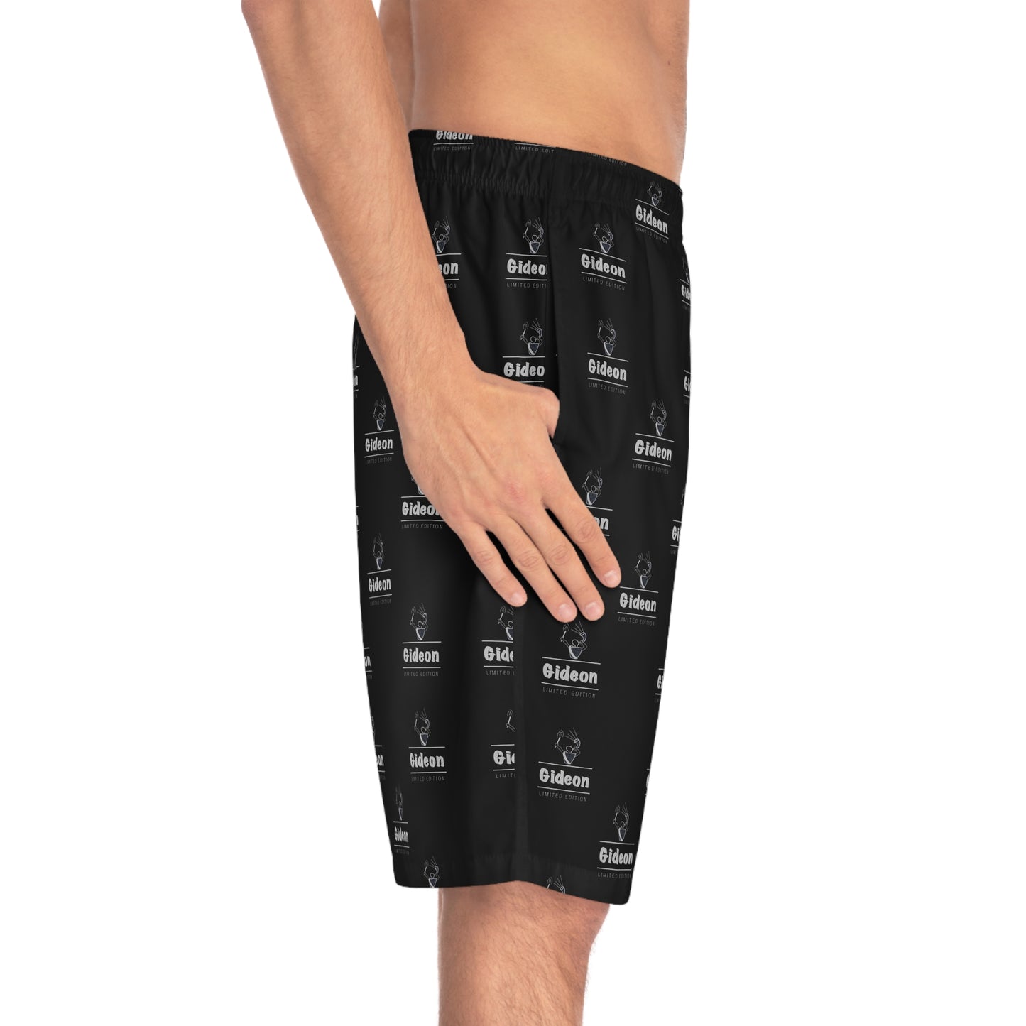 Gideon grey limited edition on black Men's Board Shorts (AOP)