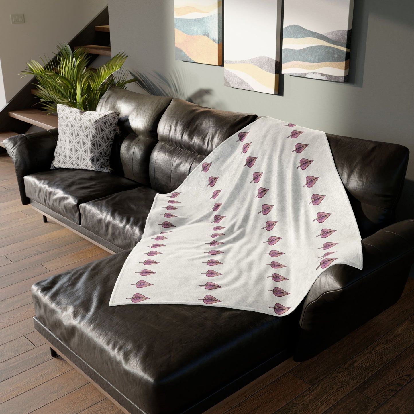 Pink with Yellow Hue LeavesSoft Polyester Blanket