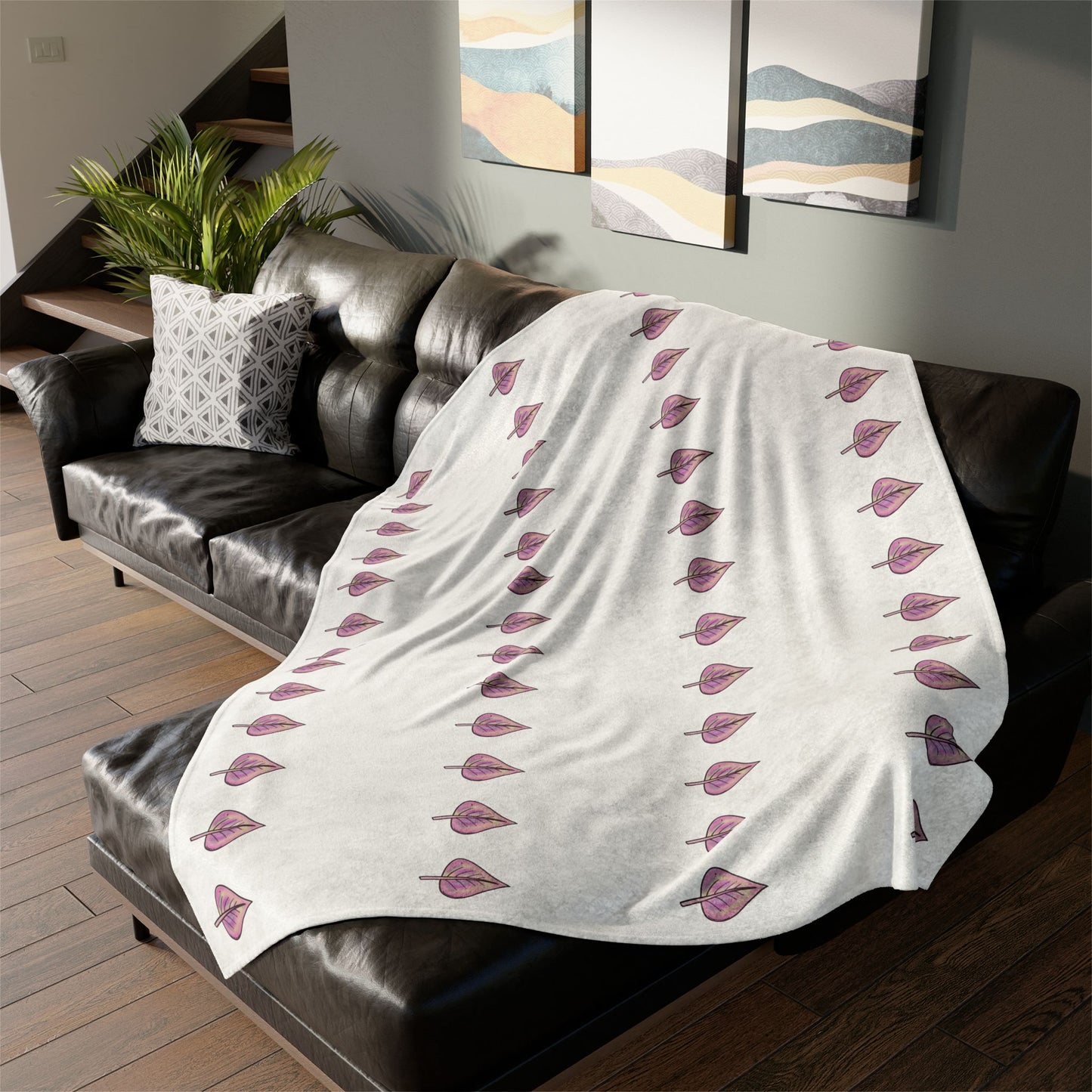 Pink with Yellow Hue LeavesSoft Polyester Blanket