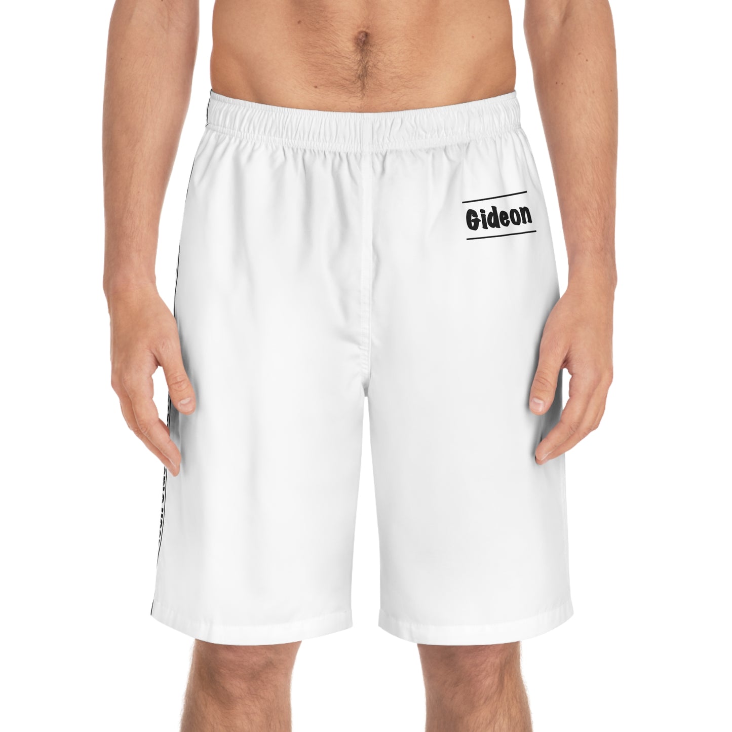 Gideon Black on white Men's Board Shorts (AOP)