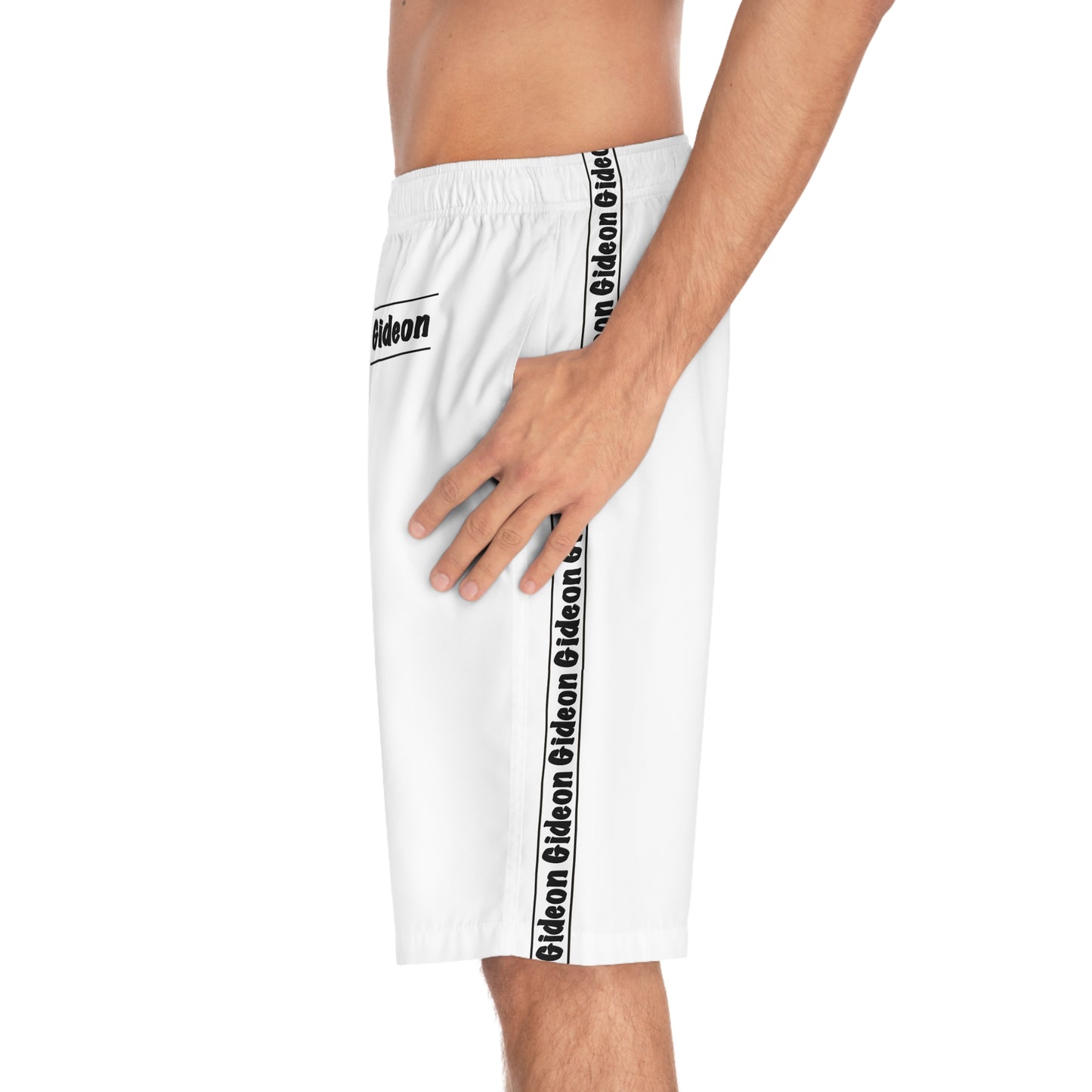 Gideon Black on white Men's Board Shorts (AOP)