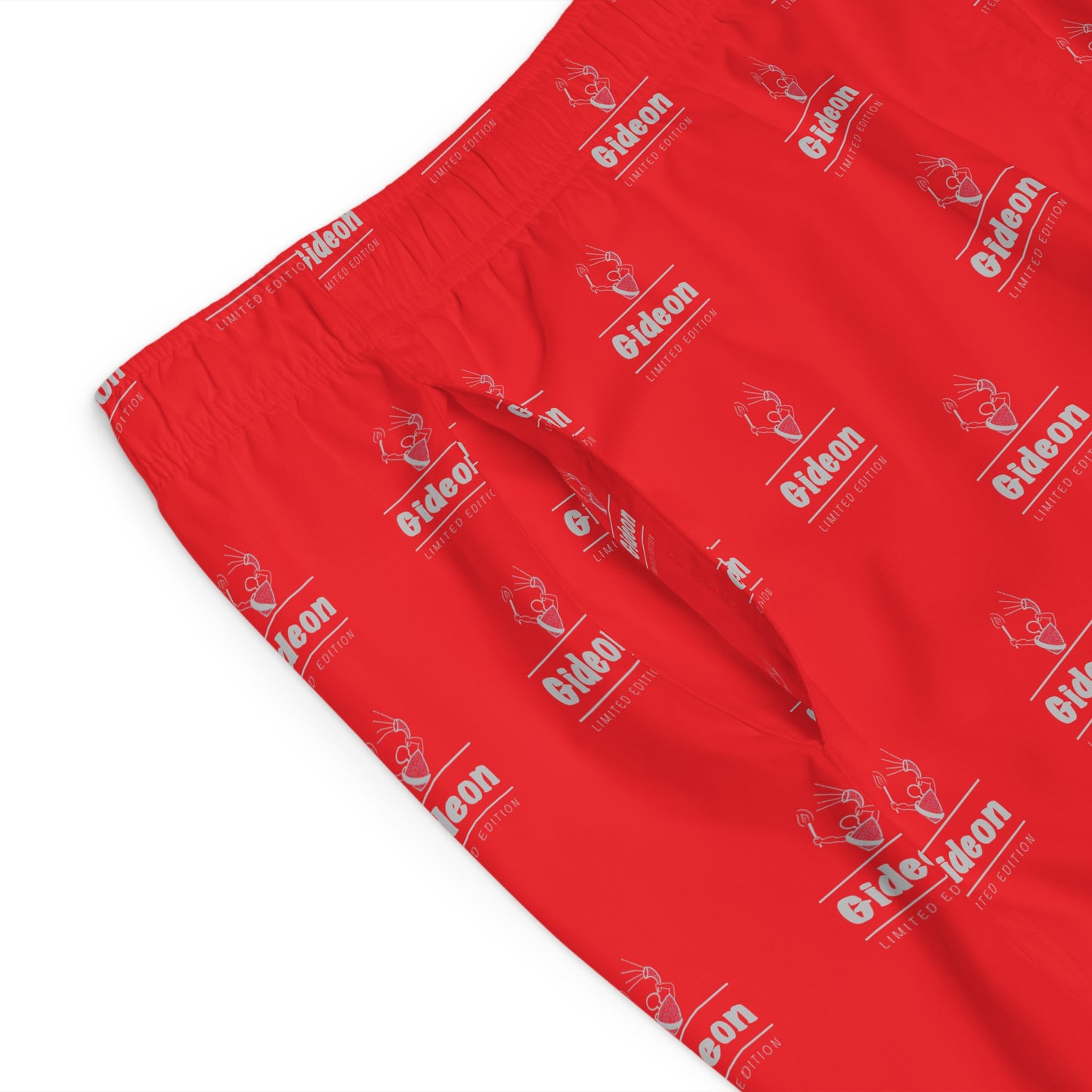 Gideon grey limited edition on Red Men's Board Shorts (AOP)